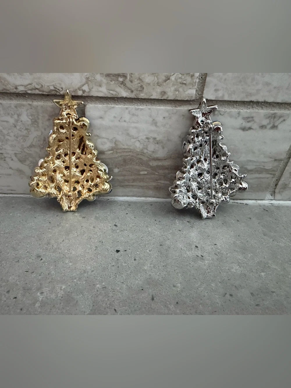 One Patriotic Red, White & Blue Crystal christmas Tree Brooch silver or gold